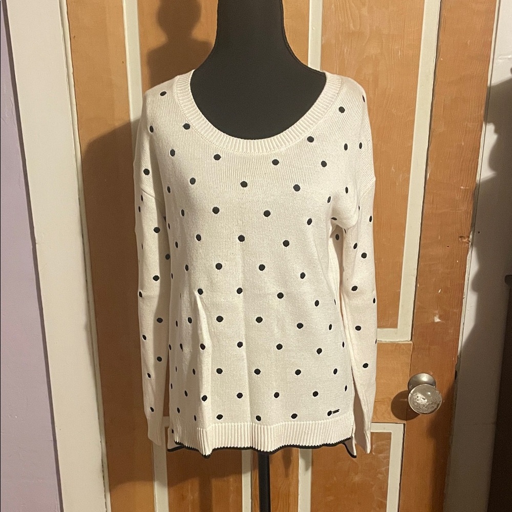 Volcom White Sweatshirt with Black Polka Dots - S